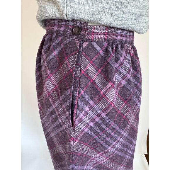 Vintage 80s Pendleton Purple Plaid Wool Skirt L - Picture 5 of 10
